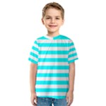 Horizontal Stripes - White and Aqua Cyan Kid s Sport Mesh Tee
