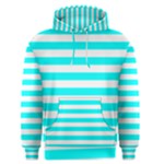 Horizontal Stripes - White and Aqua Cyan Men s Pullover Hoodie