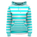Horizontal Stripes - White and Aqua Cyan Women s Pullover Hoodie
