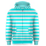 Horizontal Stripes - White and Aqua Cyan Men s Zipper Hoodie