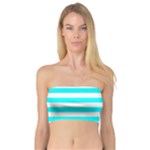Horizontal Stripes - White and Aqua Cyan Bandeau Top