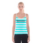 Horizontal Stripes - White and Aqua Cyan Spaghetti Strap Top