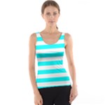 Horizontal Stripes - White and Aqua Cyan Tank Top