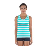Horizontal Stripes - White and Aqua Cyan Women s Sport Tank Top
