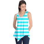 Horizontal Stripes - White and Aqua Cyan Sleeveless Tunic