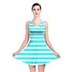 Horizontal Stripes - White and Aqua Cyan Reversible Skater Dress