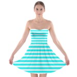 Horizontal Stripes - White and Aqua Cyan Strapless Bra Top Dress