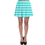 Horizontal Stripes - White and Aqua Cyan Skater Skirt