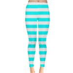 Horizontal Stripes - White and Aqua Cyan Women s Leggings