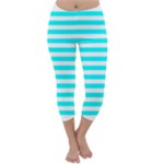 Horizontal Stripes - White and Aqua Cyan Capri Winter Leggings