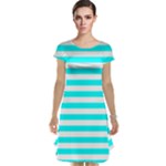 Horizontal Stripes - White and Aqua Cyan Cap Sleeve Nightdress