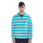 Horizontal Stripes - White and Aqua Cyan Wind Breaker (Men)