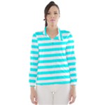 Horizontal Stripes - White and Aqua Cyan Wind Breaker (Women)