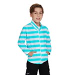 Horizontal Stripes - White and Aqua Cyan Wind Breaker (Kids)