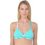Horizontal Stripes - White and Aqua Cyan Reversible Tri Bikini Top