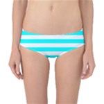 Horizontal Stripes - White and Aqua Cyan Classic Bikini Bottoms