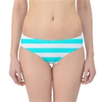 Horizontal Stripes - White and Aqua Cyan Hipster Bikini Bottoms
