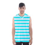 Horizontal Stripes - White and Aqua Cyan Men s Basketball Tank Top