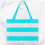 Horizontal Stripes - White and Aqua Cyan Mini Tote Bag