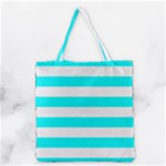 Horizontal Stripes - White and Aqua Cyan Grocery Tote Bag