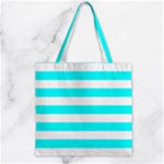 Horizontal Stripes - White and Aqua Cyan Zipper Grocery Tote Bag