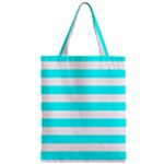 Horizontal Stripes - White and Aqua Cyan Zipper Classic Tote Bag
