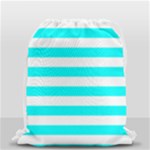 Horizontal Stripes - White and Aqua Cyan Drawstring Bag (Small)