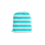 Horizontal Stripes - White and Aqua Cyan Drawstring Pouch (S)