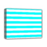Horizontal Stripes - White and Aqua Cyan Deluxe Canvas 14  x 11  (Stretched)