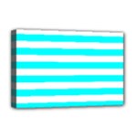 Horizontal Stripes - White and Aqua Cyan Deluxe Canvas 18  x 12  (Stretched)