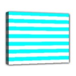 Horizontal Stripes - White and Aqua Cyan Deluxe Canvas 20  x 16  (Stretched)
