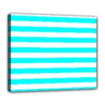 Horizontal Stripes - White and Aqua Cyan Deluxe Canvas 24  x 20  (Stretched)