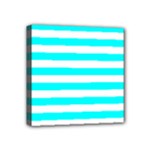 Horizontal Stripes - White and Aqua Cyan Mini Canvas 4  x 4  (Stretched)