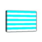 Horizontal Stripes - White and Aqua Cyan Mini Canvas 6  x 4  (Stretched)