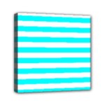 Horizontal Stripes - White and Aqua Cyan Mini Canvas 6  x 6  (Stretched)