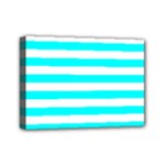 Horizontal Stripes - White and Aqua Cyan Mini Canvas 7  x 5  (Stretched)