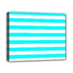 Horizontal Stripes - White and Aqua Cyan Canvas 10  x 8  (Stretched)