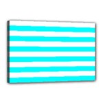 Horizontal Stripes - White and Aqua Cyan Canvas 18  x 12  (Stretched)