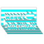 Horizontal Stripes - White and Aqua Cyan Happy Birthday 3D Greeting Card (8x4)