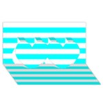 Horizontal Stripes - White and Aqua Cyan Twin Hearts 3D Greeting Card (8x4)