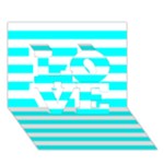 Horizontal Stripes - White and Aqua Cyan LOVE 3D Greeting Card (7x5)