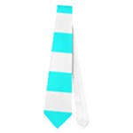 Horizontal Stripes - White and Aqua Cyan Necktie (One Side)