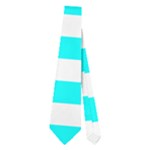 Horizontal Stripes - White and Aqua Cyan Necktie (Two Side)