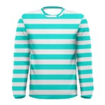 Horizontal Stripes - White and Bright Turquoise Men s Long Sleeve T-shirt