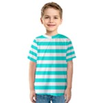 Horizontal Stripes - White and Bright Turquoise Kid s Sport Mesh Tee