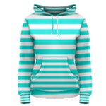 Horizontal Stripes - White and Bright Turquoise Women s Pullover Hoodie