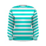 Horizontal Stripes - White and Bright Turquoise Women s Sweatshirt