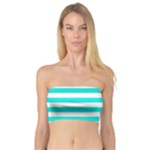Horizontal Stripes - White and Bright Turquoise Bandeau Top