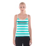 Horizontal Stripes - White and Bright Turquoise Spaghetti Strap Top