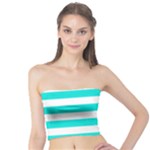 Horizontal Stripes - White and Bright Turquoise Tube Top